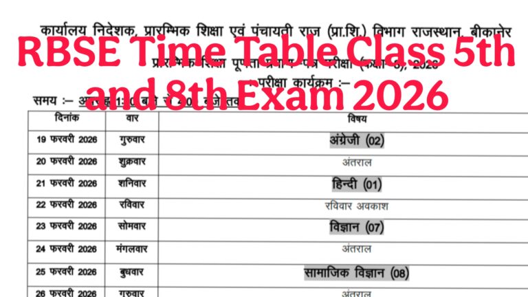 Rajasthan Board Time Table Class 5th & 8th Exam 2026