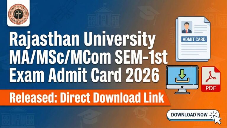Rajasthan University MA/MSc/MCom SEM-1st Exam Admit Card 2026