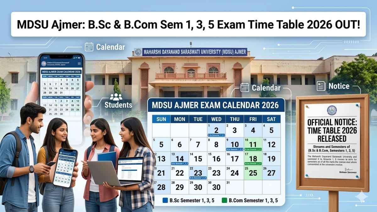 MDSU Ajmer Time Table 2026 Released: BA, B.Sc & B.Com (Sem 1, 3, 5) Exam Dates