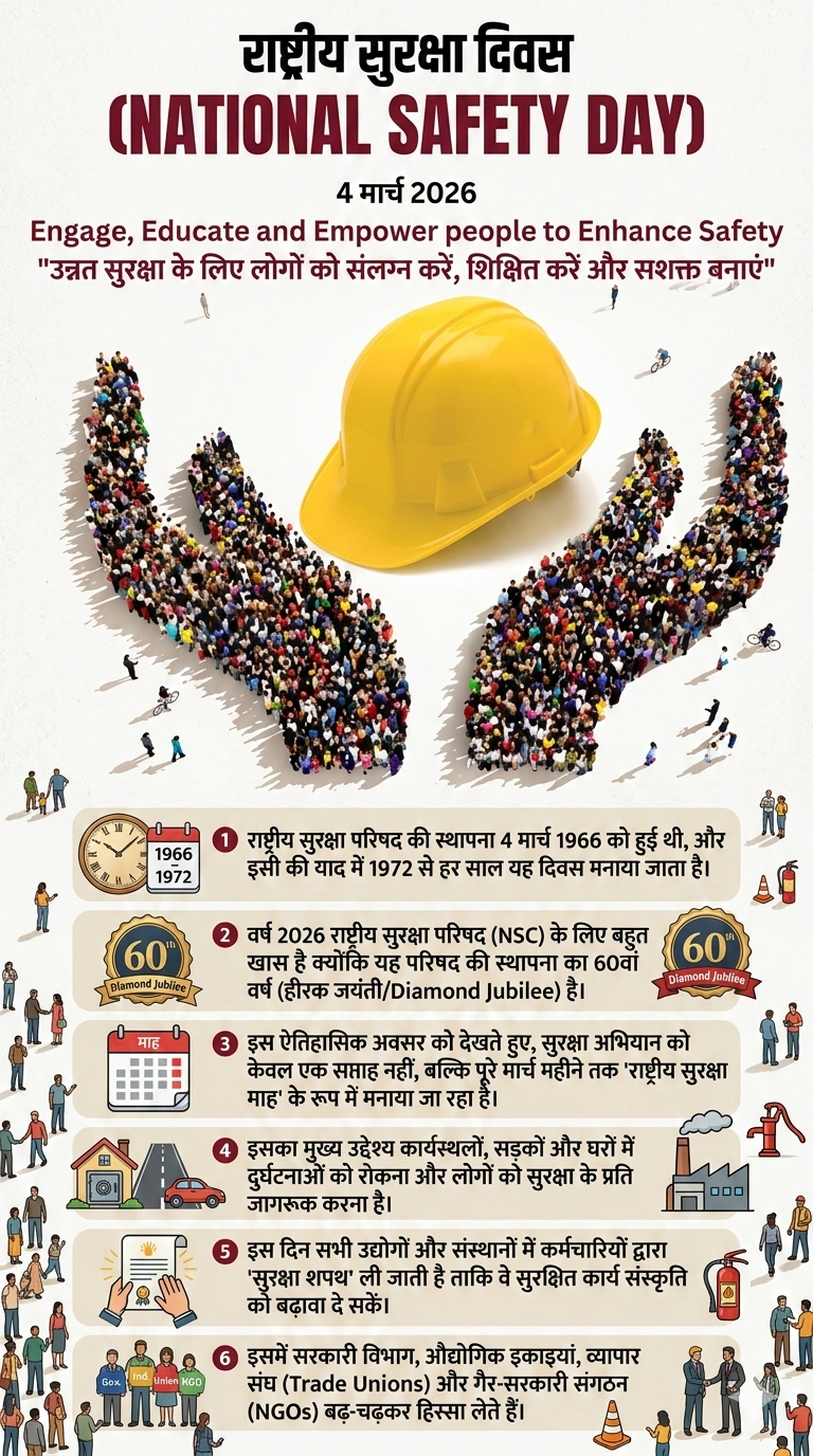 National Safety Day 2026: Theme, 60th NSC Anniversary, & National Safety Month | राष्ट्रीय सुरक्षा दिवस